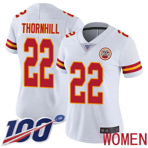 Women Kansas City Chiefs #22 Thornhill Juan White Vapor Untouchable Limited Player 100th Season Football Nike NFL Jersey